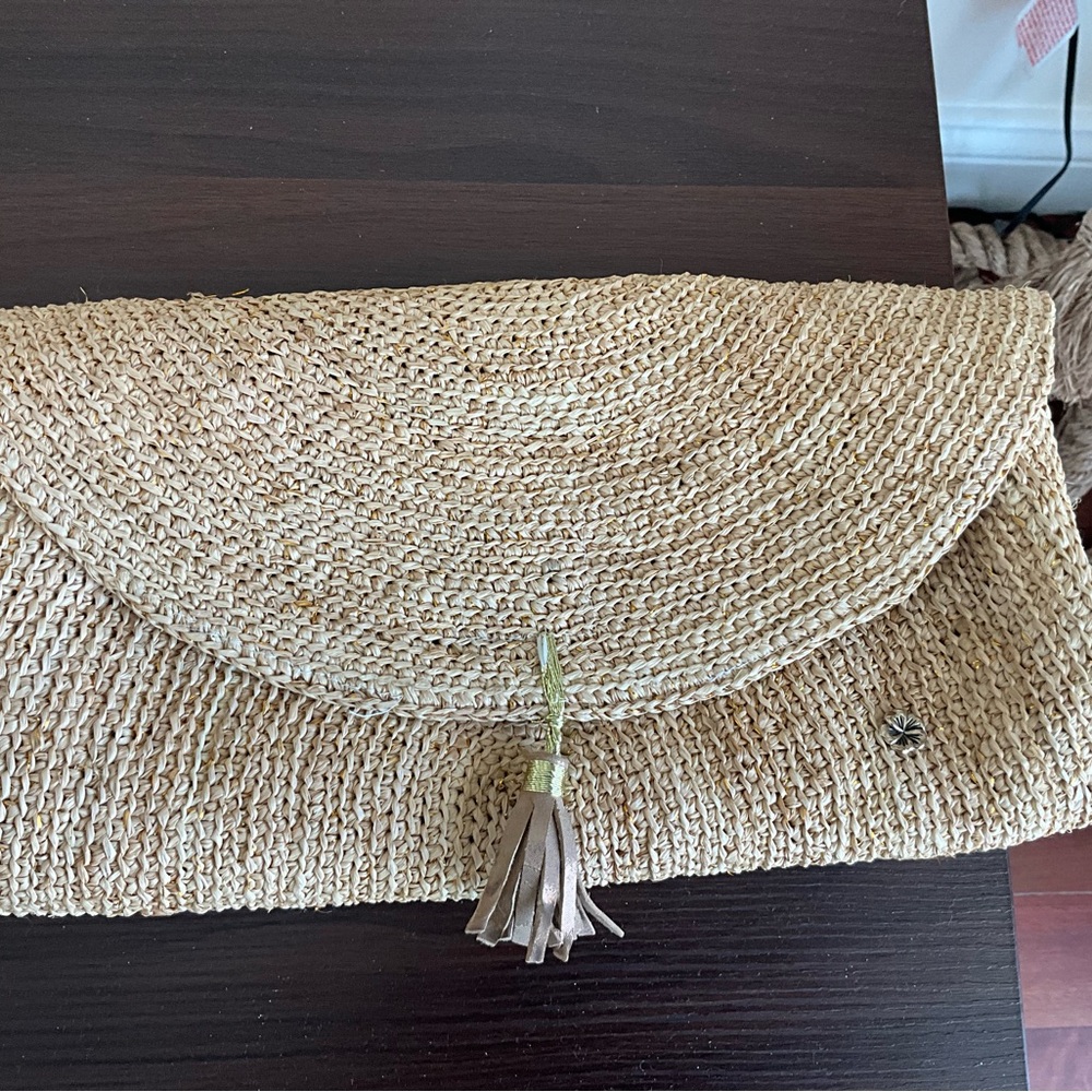 Tommy Bahama Natural Woven Foldover Clutch with Tassel